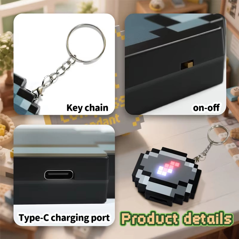 Compass Pixel Wind Peripheral Design Toy Trinket Use Movable Compass Keychain Pendant Real-World Use Toys Fans Gift