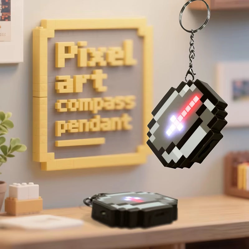 Compass Pixel Wind Peripheral Design Toy Trinket Use Movable Compass Keychain Pendant Real-World Use Toys Fans Gift