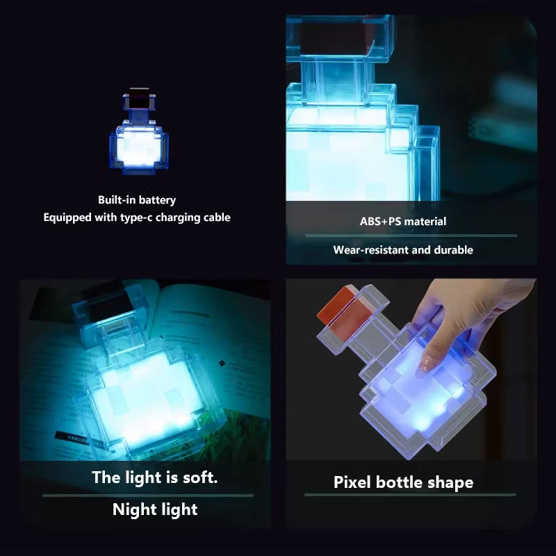 MC Game Medicine Bottle LED Night Light Table Lamps Game Creative Toy Lamp Rechargeable Bedroom Bedside for Kids Bedside Lamp